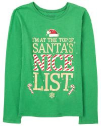Girls Christmas Long Sleeve Glitter 'I'm On The Top Of Santa's Nice List' Graphic Tee | The Children's Place