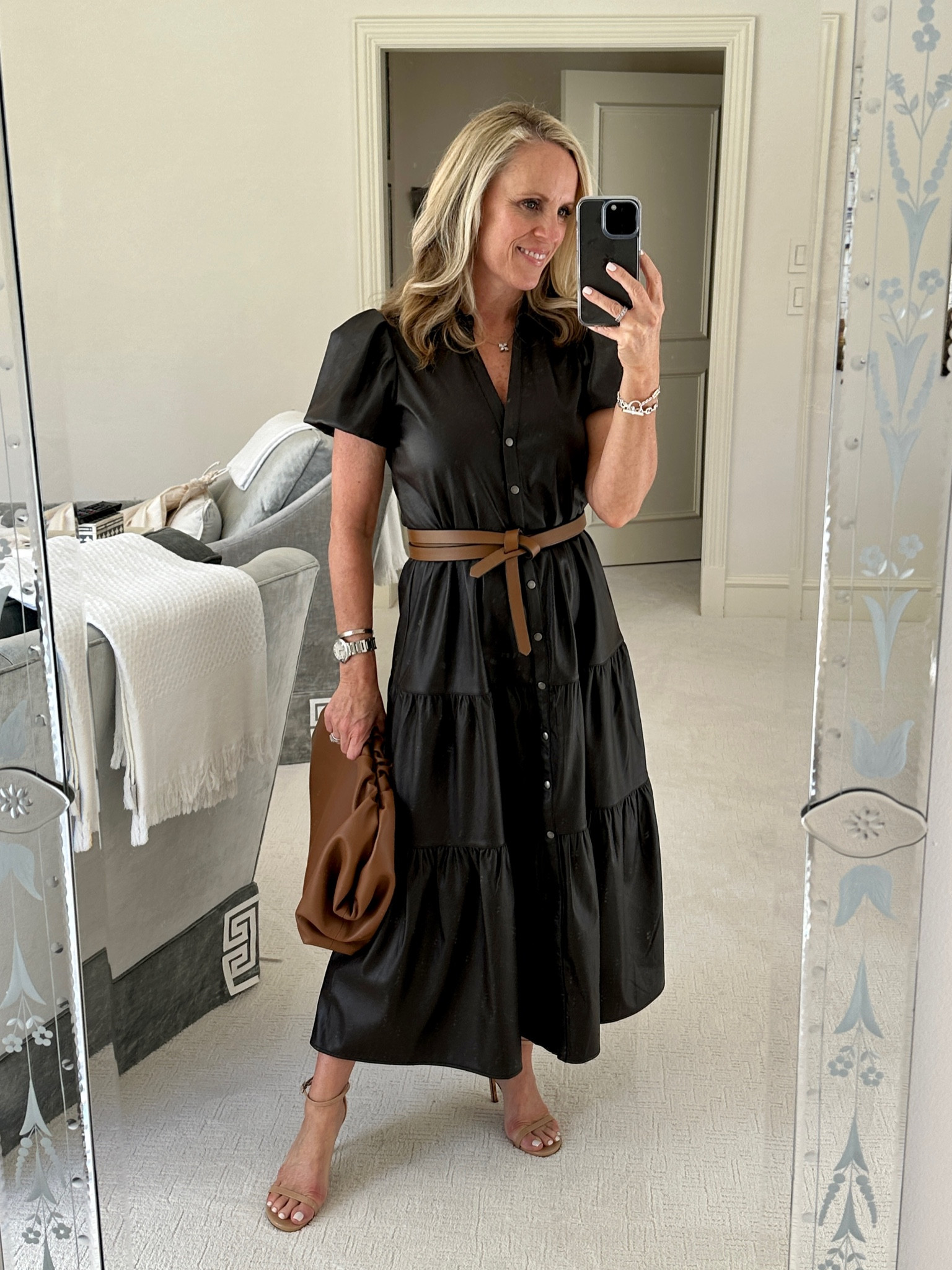 Best beautiful, faux leather maxi dress from Brochu Walker
Girls lunch 
Date night 
Stuart Weitzman nude sandals 

#LTKstyletip #LTKSeasonal #LTKFind