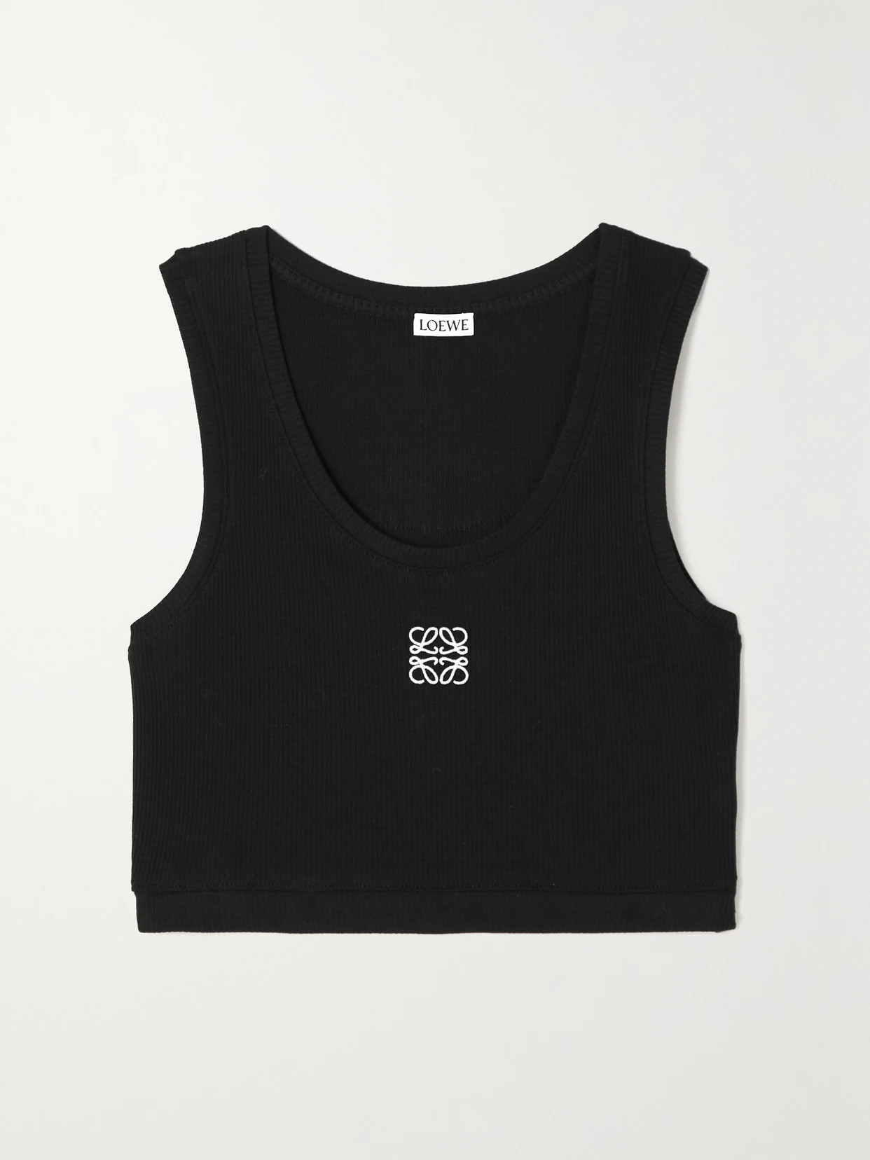 Loewe - Anagram Poplin-paneled Embroidered Ribbed Stretch-cotton Jersey Tank - Black | NET-A-PORTER (US)