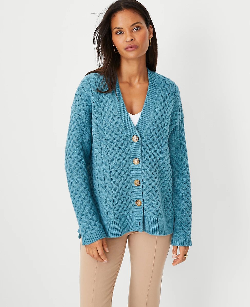 Mixed Cable Relaxed Cardigan | Ann Taylor (US)