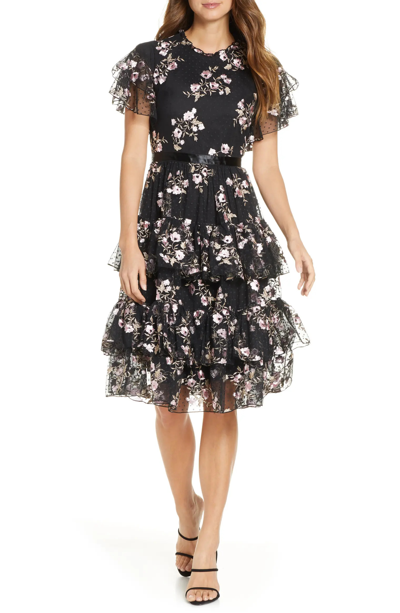 Embroidered Tiered Mesh Dress | Nordstrom