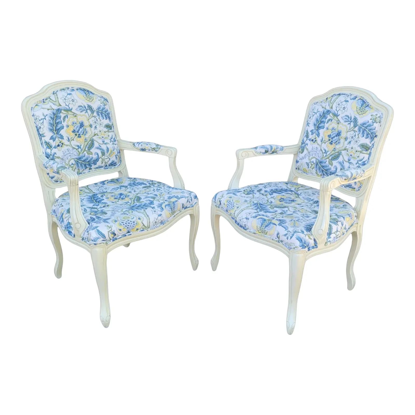 1970s French Provincial Style White Lacquer Armchairs - a Pair | Chairish