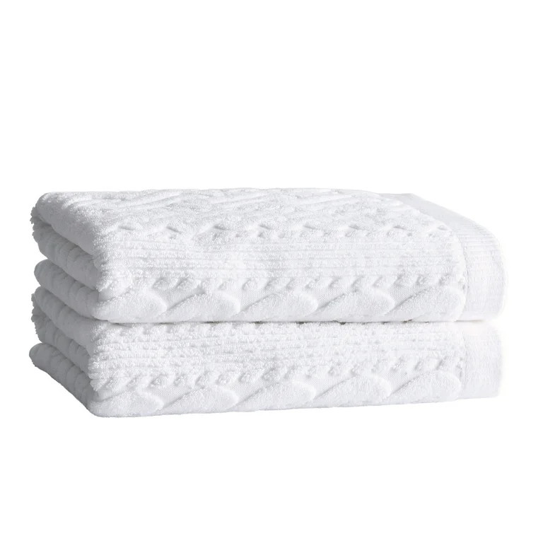 Better Homes & Gardens Signature Soft Holiday Decor 2PK Bath Towel, Cable Knit | Walmart (US)