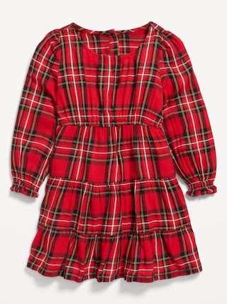Long-Sleeve Plaid Tiered Dress for Toddler Girls | Old Navy (US)