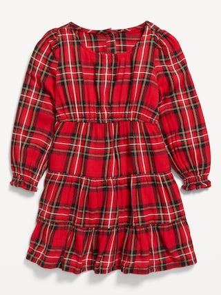 Long-Sleeve Plaid Tiered Dress for Toddler Girls | Old Navy (US)