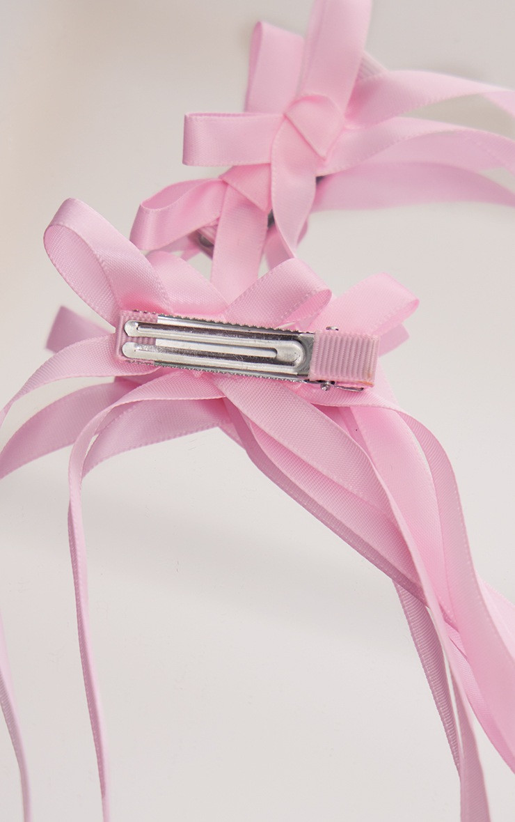 Baby Pink Long Bow Ribbon Hair Clips | PrettyLittleThing US