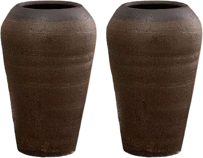 penepico Terracotta Floor Vases for Flowers Plants, 2 Large Clay Pots 11" H, Rough Ceramic Garden... | Amazon (US)