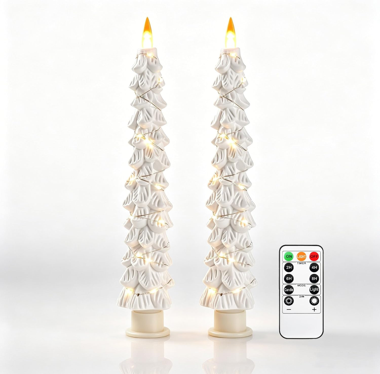 2 Pack White Christmas Tree LED Taper Candles, Flameless Flickering Candles with Copper String Lights, Upgraded Realistic Flame Effect, Battery Operated with Remote for Christmas Home Decoration | Amazon (US)