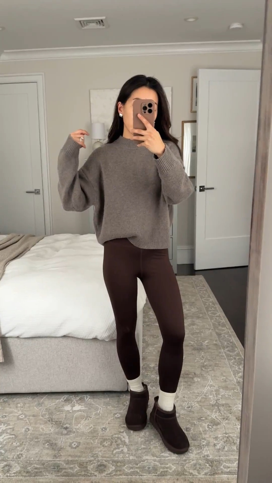Cozy WFH/ weekend ootd. Linked similar lulu leggings on super sale (I’m a 24 waist and wear size 2 and 23” inseam in lulu) and a Madewell Cloudsoft sweater that’s great too

• Madewell sweater XXs , love this wider cut relaxed fit and shorter length. medium thicker weight. 

• Amazon shearling boots 5.5, TTS. amazing value and make a great gift! 

I wear these as house slippers to my keep feet cozy and warm. Compared to my Uggs they are so similar and great for the price.

 • Varley high waist leggings xs, I sized up

• Heaven Mayhem clemmie earrings 

Work from home, airport travel leggings , Cozy winter outfit, petite friendly, school pick up : running errands , #ltkpetite #ltkmomlife #ltkfindsunder50