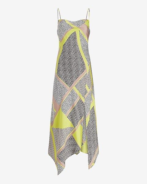Satin Geometric Print Cowl Neck Maxi Slip Dress | Express