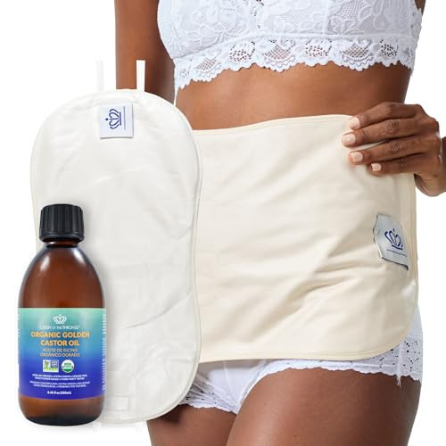 QUEEN OF THE THRONES Castor Oil Pack for Pelvic Kit (plus 8.45oz Organic Golden Castor Oil)- Less Mess, Reusable, Comfort Fit, Organic Cotton Flannel, Soft Straps & Naturopathic Doctor Designed. | Amazon (US)