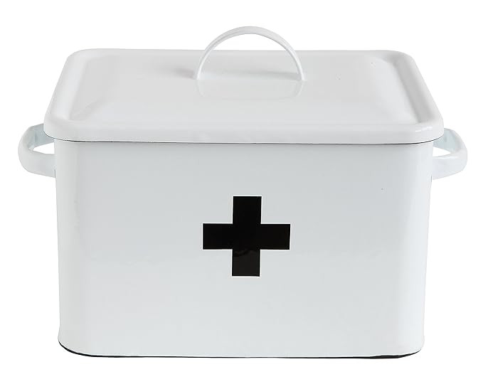 Creative Co-Op Enameled First Aid Lid & Black Cross on Front Box, White | Amazon (US)