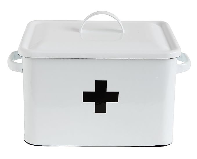 Creative Co-Op Enameled First Aid Lid & Black Cross on Front Box, White | Amazon (US)