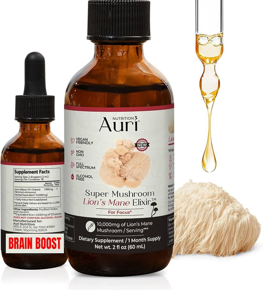 Auri Nutrition Lion\u2019s Mane Liquid Elixir - Brain Supplements for Memory and Focus with Funct... | Amazon (US)