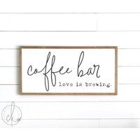 Coffee sign  coffee bar love is brewing  wood sign  farmhouse wall decor  farmhouse sign  farmhouse kitchen decor | Etsy (US)
