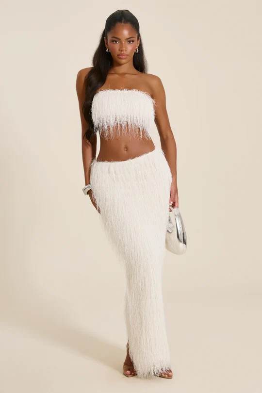 The Mila Bandeau Maxi Skirt Set in White | Mars The Label