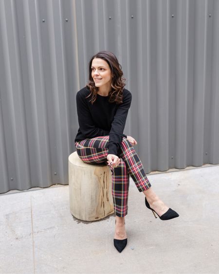 Past Holiday looks I love: linked up to date avail options to recreate | black cashmere sweater, tartan pant, black pump 

#LTKHoliday