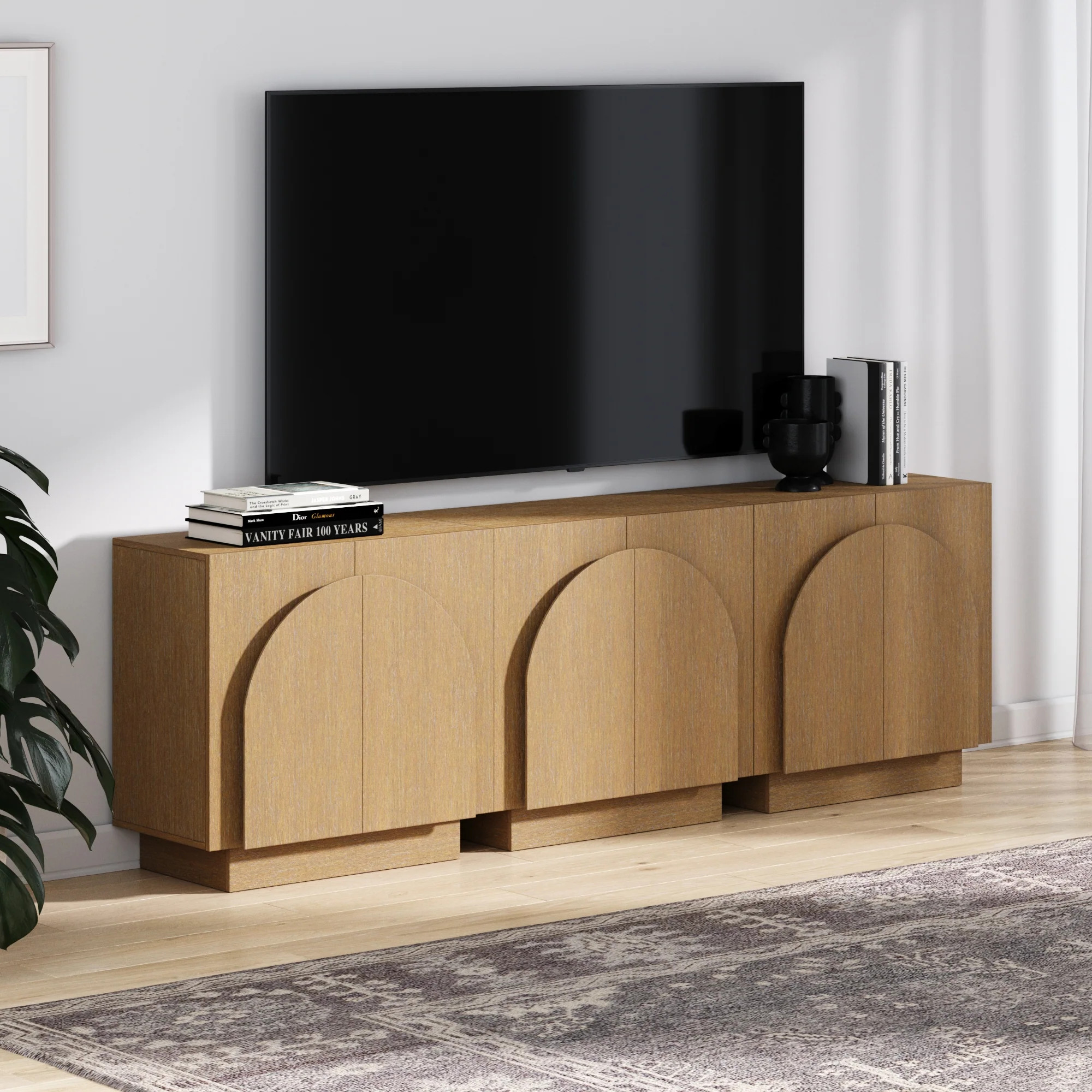 Wood Arched TV Console Credenza Brown (Set of 3) | Nathan James