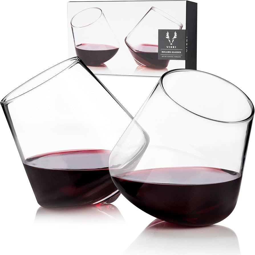 Viski Rolling Crystal Wine Glasses, Modern Wine Tumblers, Elegant Drinking Glasses for Red and Wh... | Amazon (US)