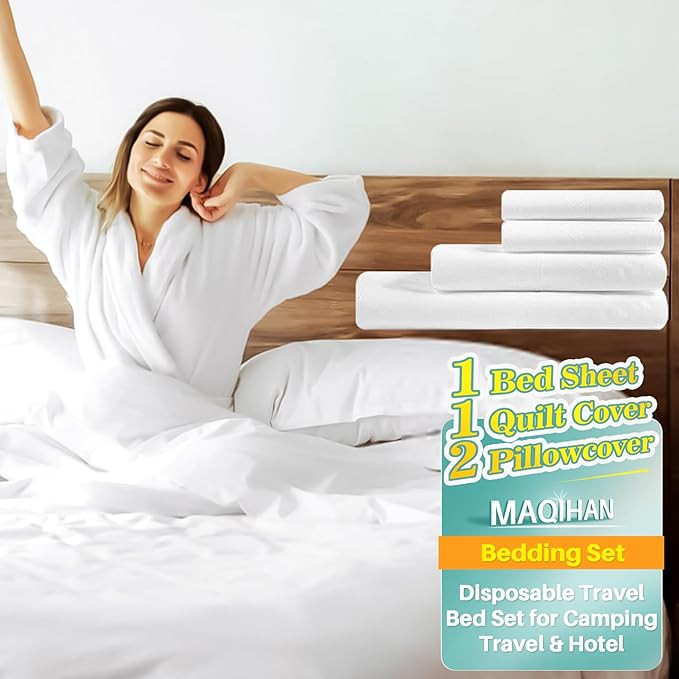 Travel Bed Set - 4Pcs Disposable Bedding Set 1Bed Sheet 1Quilt Cover 2Pillowcover Breathable Bed ... | Amazon (US)