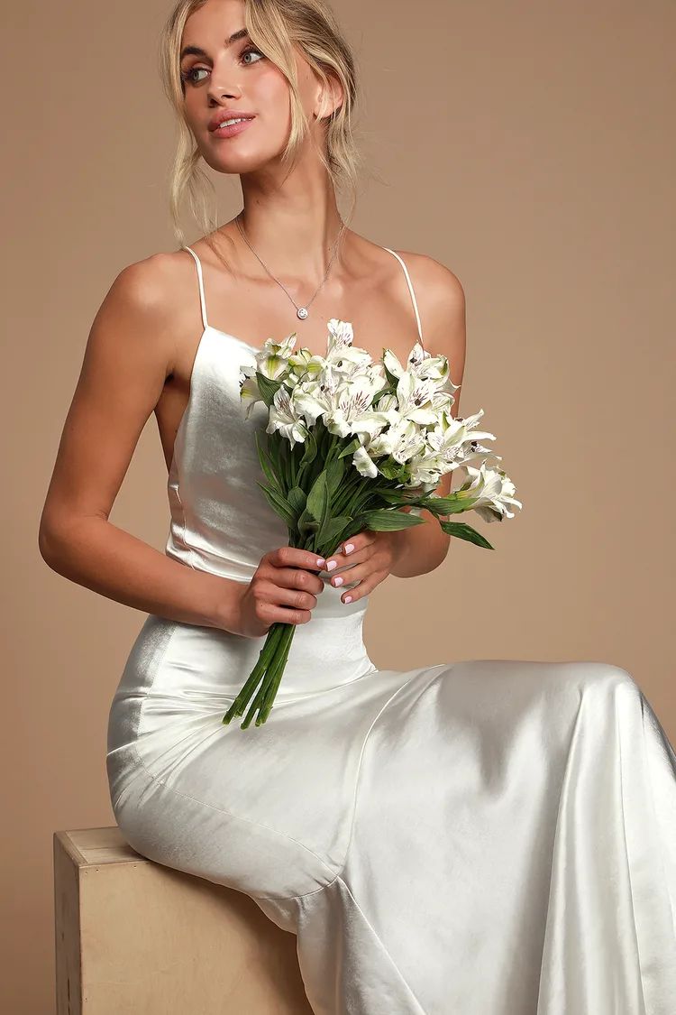 Aisle White Satin Cowl Neck Maxi Dress | Lulus (US)