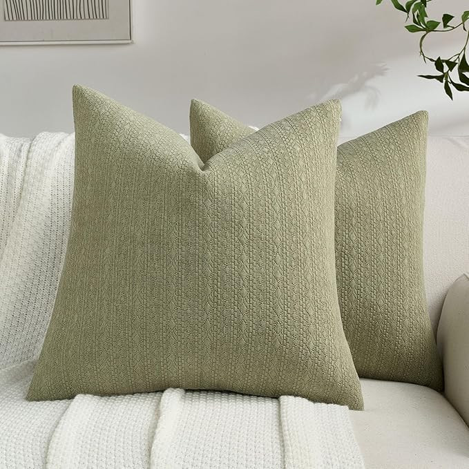 FUTEI Sage Green Chenille Throw Pillow Covers 20x20 Inch Set of 2,Luxuriously Soft Argyle Texture... | Amazon (US)