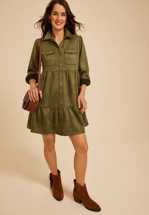 Plus Size Faux Suede Tiered Babydoll Dress | maurices | Maurices