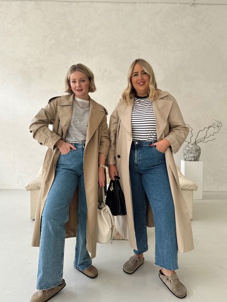 Trench coat outfits 
Stripe tee’s
Blue jeans 
Birkenstock bostons 