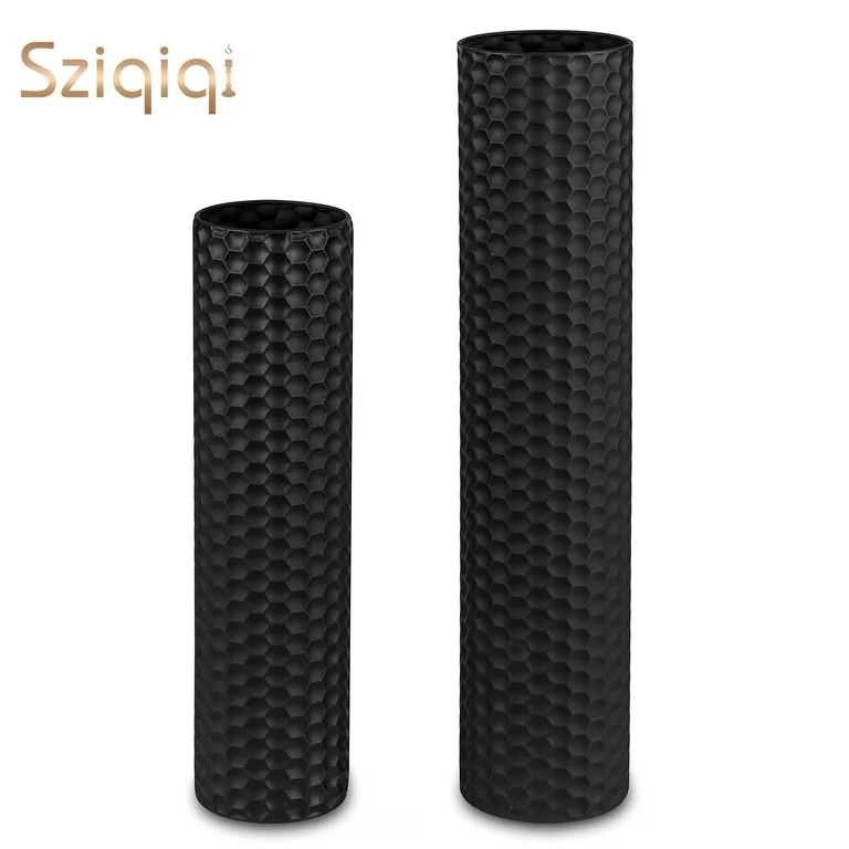 Sziqiqi 27.6" & 21.7" Tall Metal Floor Vases Set of 2: Modern Black Honeycomb Texture Cylinder Va... | Walmart (US)