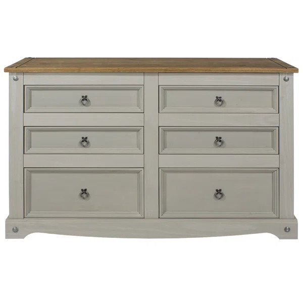 Gray/Antique Brown Caudill Wood 6 Drawer Double Dresser | Wayfair North America