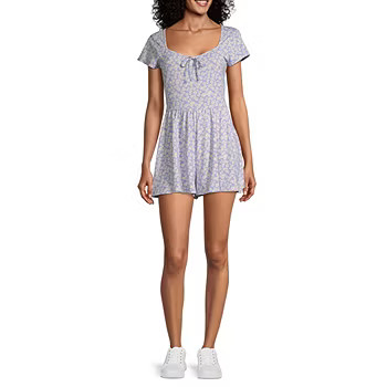 Arizona Short Sleeve Romper-Juniors, Color: Lavender Daisy - JCPenney | JCPenney