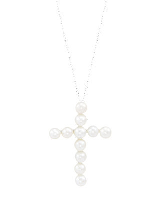Cultured Freshwater Pearl (4mm) Cross 18" Pendant Necklace in Sterling Silver | Macy's