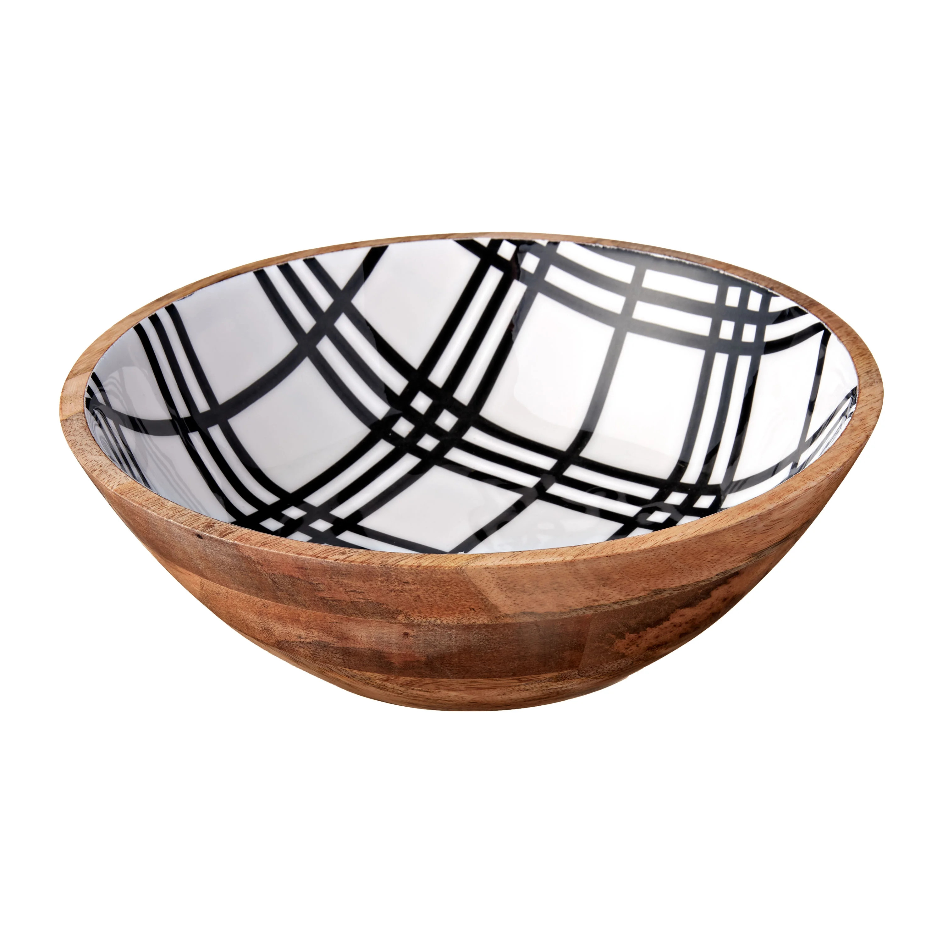 Holiday Time Mango Wood Bowl, Black & White Plaid | Walmart (US)