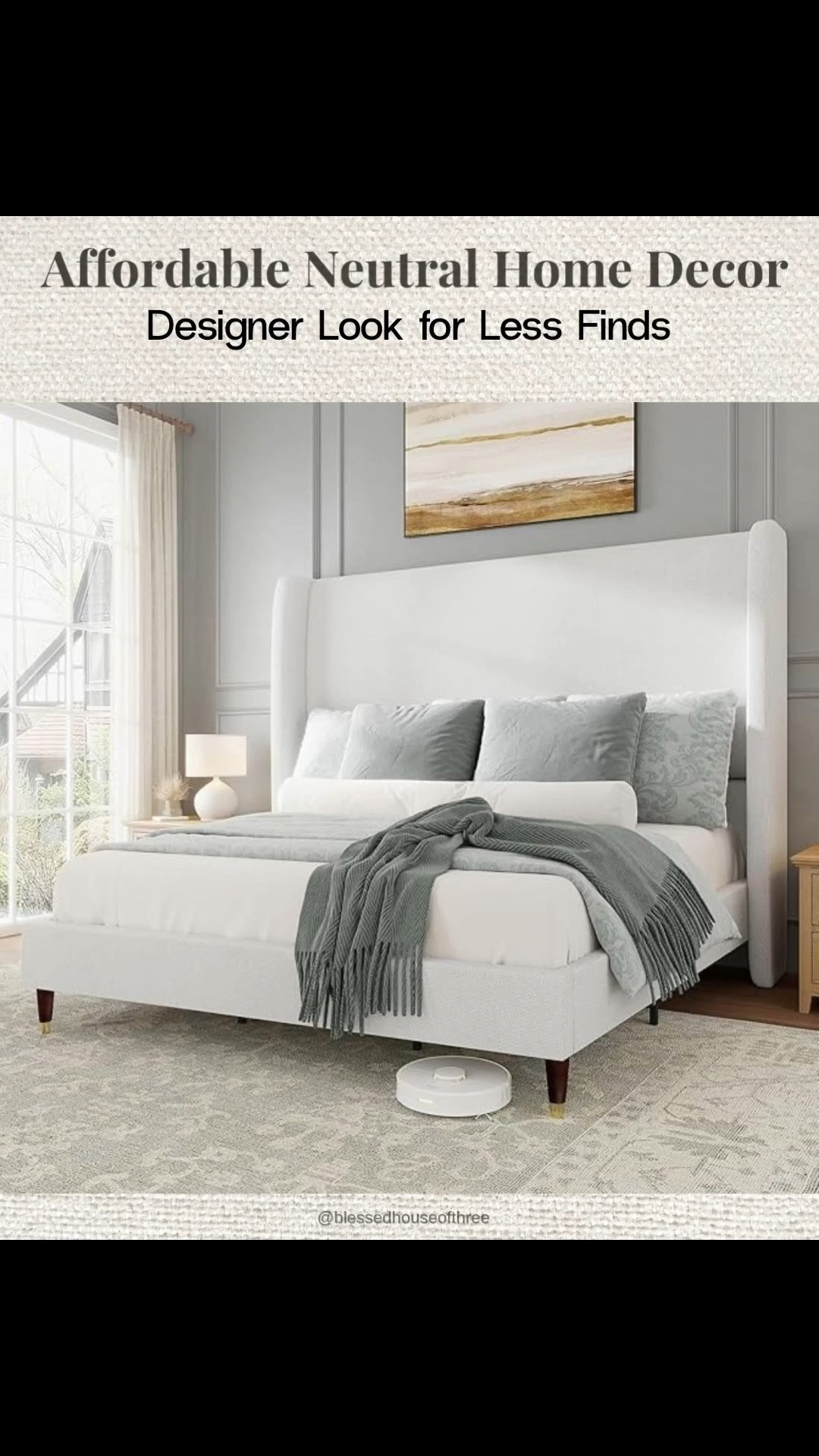 Affordable neutral home decor finds that give you a designer look for less ✨ I love mixing high-end inspired pieces with budget-friendly finds to create a warm, elevated space without overspending. From upholstered beds and neutral rugs to lighting, art, and styling accents, these are timeless pieces you can use in any room. Scallop marble trays are my favorite to decorate with too  Everything is linked to help you recreate this cozy, neutral bedroom look at home. Follow me on LTK for daily home decor ideas, affordable finds, and designer-inspired styling.

#LTKHome #LTKSaleAlert