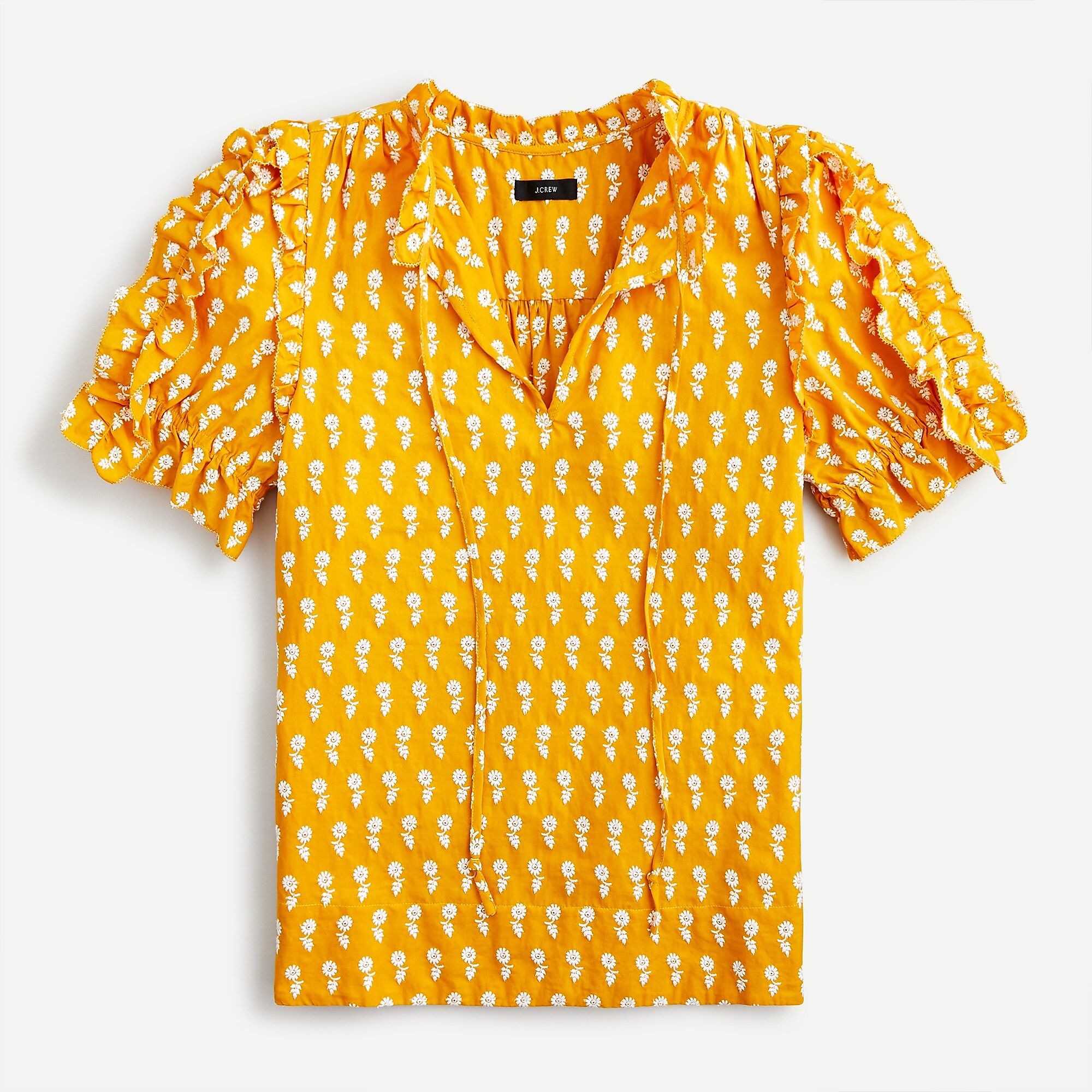 Ruffle-sleeve cotton voile top in floating sunflowers | J.Crew US