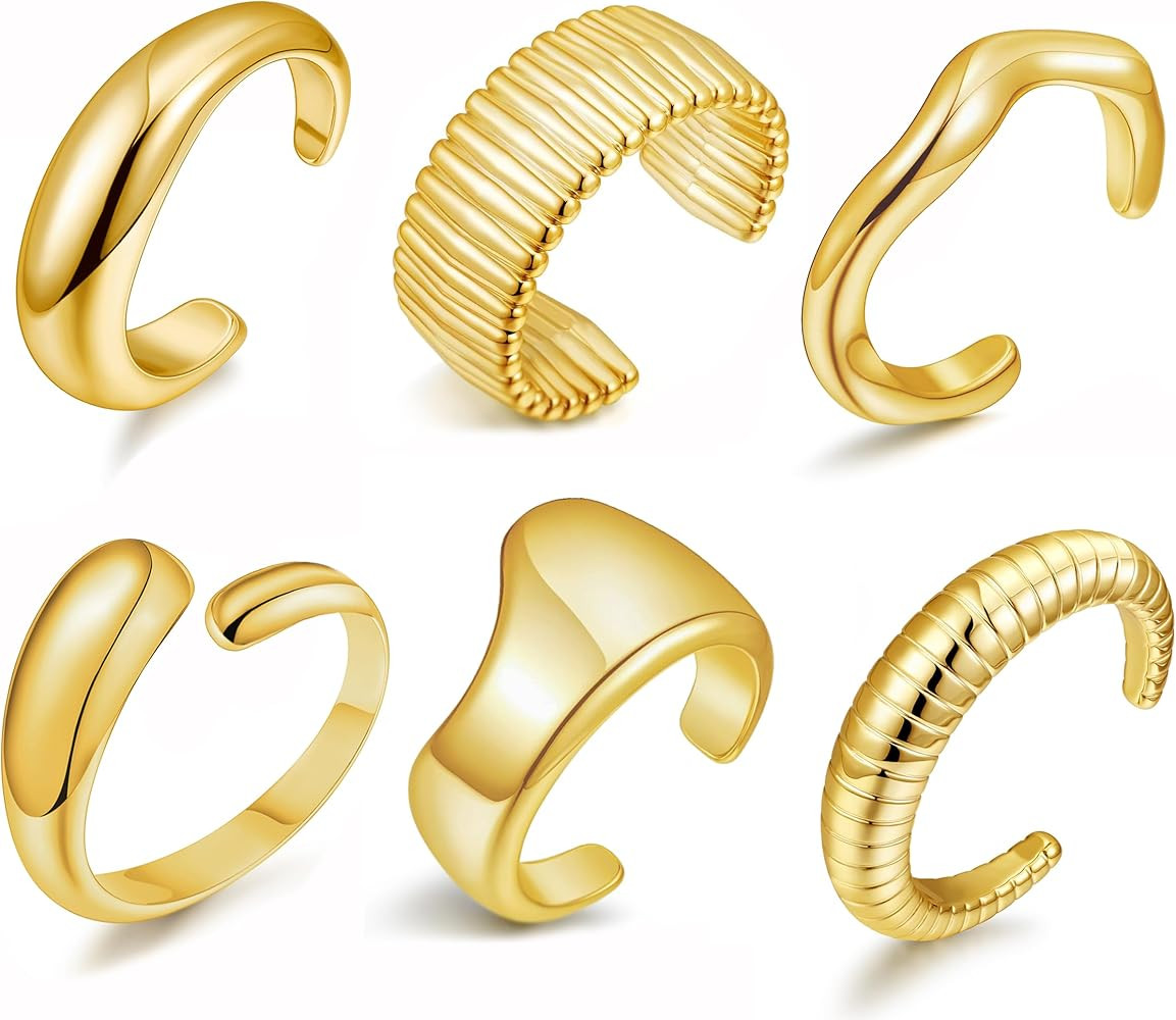 BOMAIL 6Pcs Chunky Gold Cuff Bracelet for Women Vintage Acrylic Open Wide Statement Bangle Bracel... | Amazon (US)