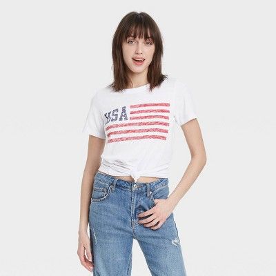 Women's USA Flag Short Sleeve Graphic T-Shirt - White | Target