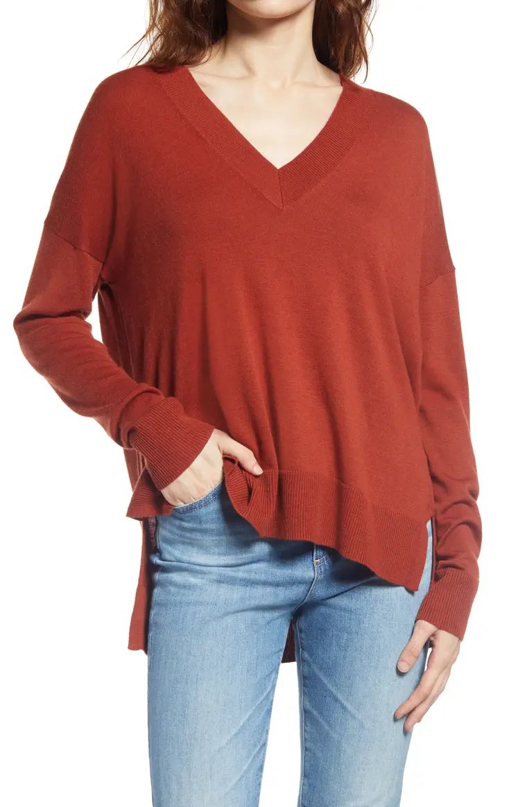 Oversize V-Neck High/Low Sweater | Nordstrom