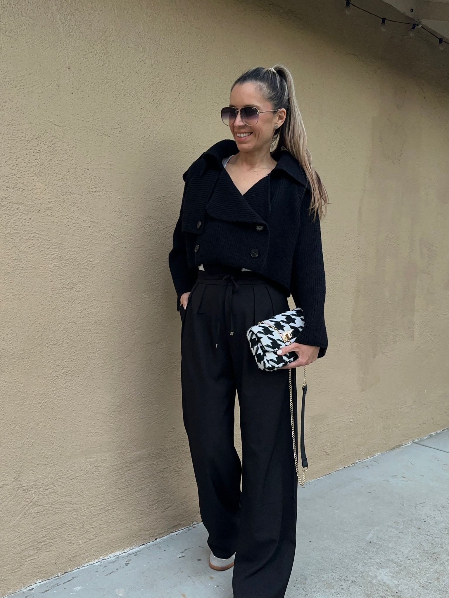 Cropped trench knit coat / runs oversized so size down. Wearing sz small
Black pants are true to size and sz small. Love these with sneakers! Great fit!
I’m 5’5” 122 lbs 


Thanksgiving outfit fall fashion fall outfits fall outfit fashion over 40 fashion over 50 minimalistic style mom fashion houndstooth bag all black outfit


#LTKover40 #LTKGiftGuide #LTKHoliday