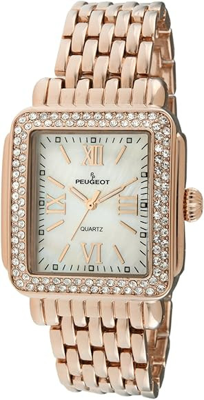 Peugeot Women Rectangle Dress Watch with Crystal Decorated Bezel, Roman Numerals and Bracelet | Amazon (US)