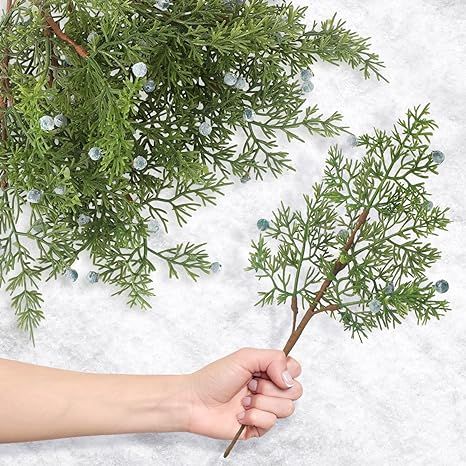 Lyrow 24 Pcs Christmas Artificial Juniper Cedar Branches Picks Spray with Berry Faux Greenery Spr... | Amazon (US)