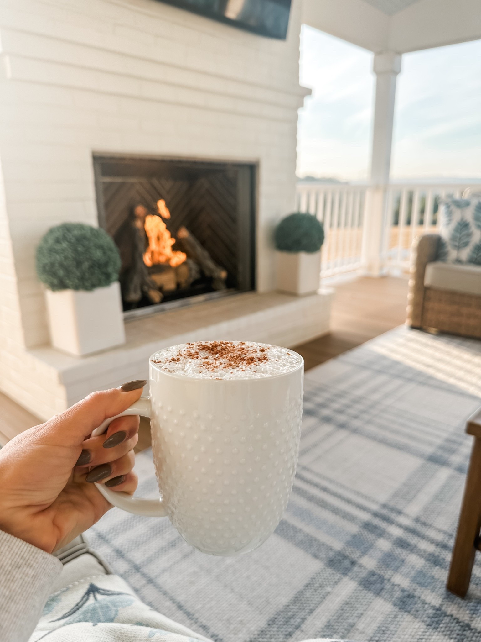 morning ☕️

back porch, coastal porch decor, hobnail coffee mug, outdoor fireplace, outdoor rug, outdoor furniture, fall outdoor pillows, coastal decor, coastal home decor, coastal decorating, coastal interiors, coastal house decor, beach style, neutral home decor, modern traditional, traditional home decor,  hamptons style, Nantucket style, New England style, classic coastal, timeless, blue & white home decor, coastal grandmillennial, coastal grandmother, Nancy Meyers style


#LTKFindsUnder50 #LTKHome #LTKStyleTip