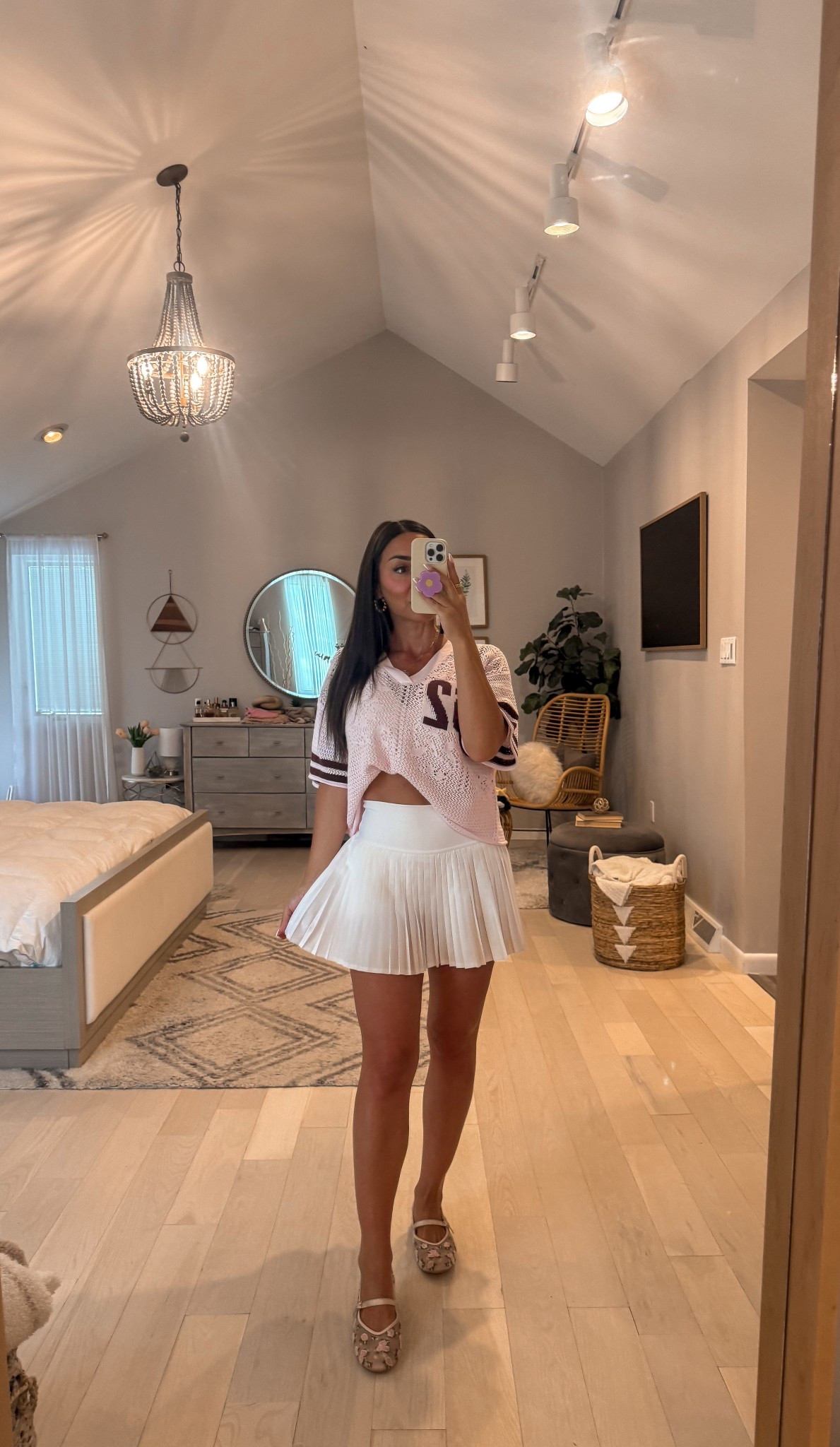 Alo tennis skirt + wild fable jersey knit pullover= perfect, comfy cute ootd! 💗

Target top is finally back in stock! 

Top: wearing S
Skirt: wearing S
Mesh Ballet flats: sold out in this color. Linked black and similar styles 