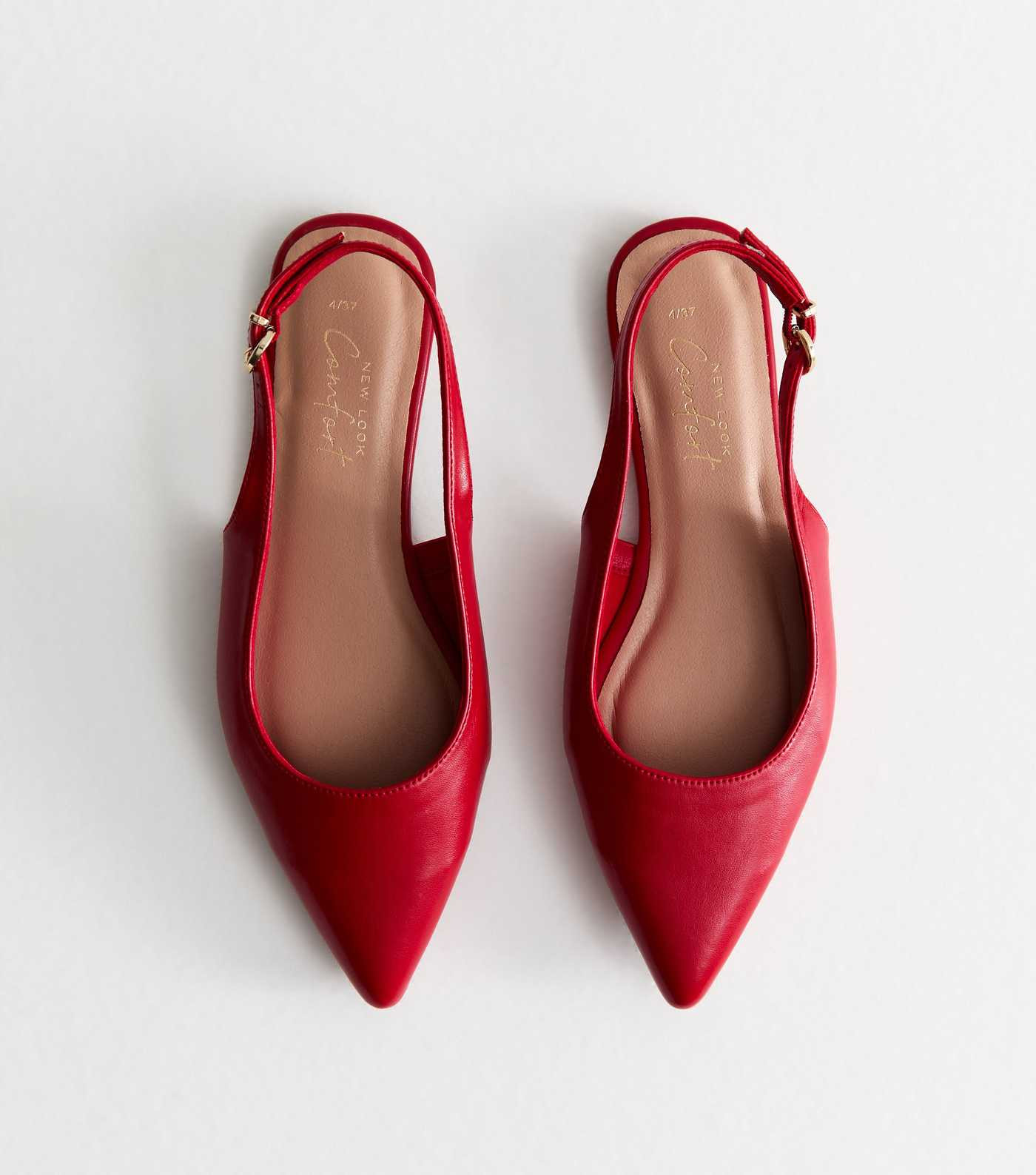Bright Red Faux Leather Pointed Toe Slingback Ballet Flats | New Look | New Look (UK)