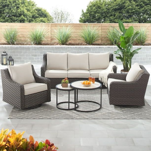 Better Homes & Gardens River Oaks 5-Piece Dark Brown Wicker Conversation Set | Walmart (US)