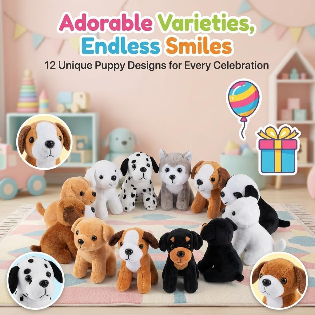 Bedwina Plush Puppy Dogs - (Pack of 12) 6 Inches Tall Stuffed Animals Bulk Assorted Puppies and C... | Amazon (US)