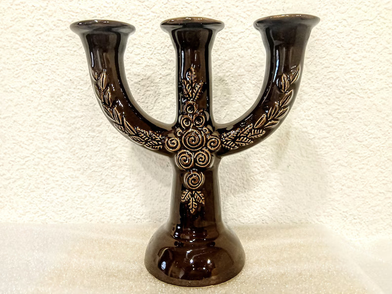 1970 Brown Vintage Candle Holder for 3 candles candelabra Rosa Ljung Guldkroken Swedish ceramic c... | Etsy (US)