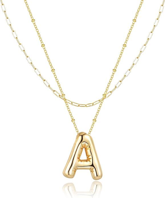 Initial Necklace for Women Teen Girl, Gold Iced Out Balloon Bubble Letter Necklace,14K Gold Plate... | Amazon (US)