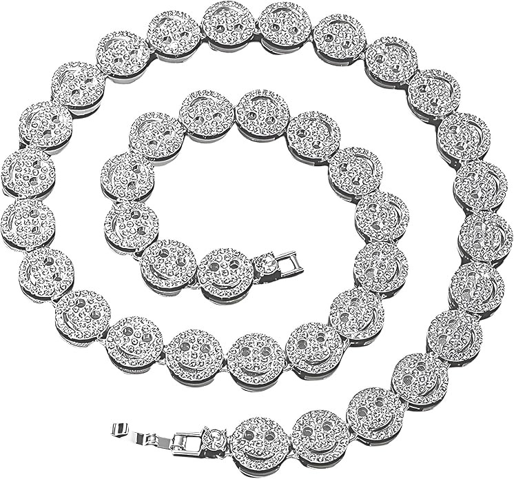 925 Sterling Silver Smiley Face Bracelet & Necklace For Women And Men - 14K Gold Zircon Preppy Br... | Amazon (US)