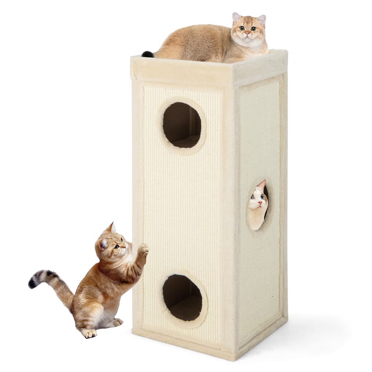 Costway 4-Story Cat House 39'' Cat Condo with Scratching Posts & 4 Soft Plush Cushions Gray/Natur... | Target